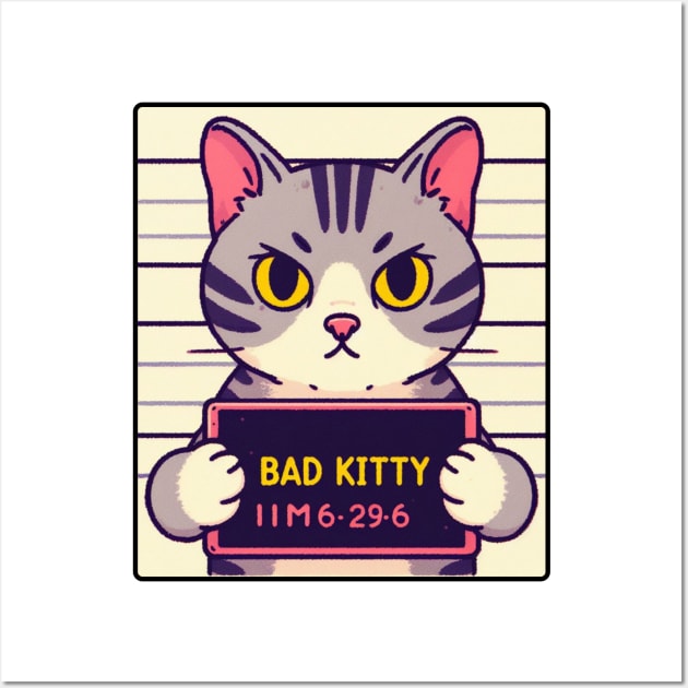 Mugshot Drawing of Bad Kitty in Jail Wall Art by Shawn's Domain